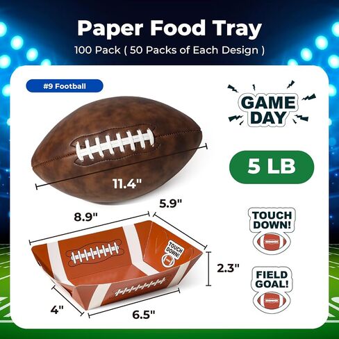 Fit Meal Prep [50 Pack Football Party Paper Food Tray Heavy Duty 5 lb Disposable Nacho Trays, Party Favors Serving Paper Boats for Snacks, Food Plates for Carnivals, Football Party Decorations in Saudi Arabia