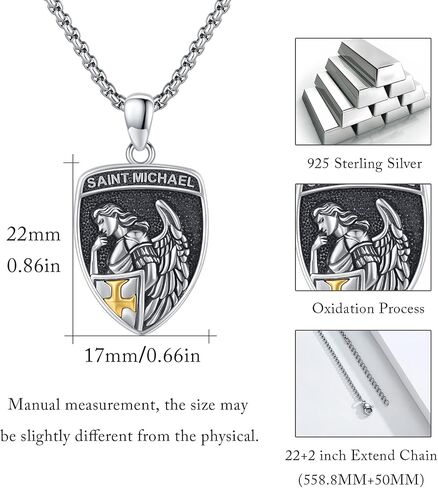 Archangel Raphael Necklace 925 Sterling Silver Saint Raphael Amulet Pendant Necklaces, Turquoise Patron Saint Raphael Jewelry for Men Women with 22 in Chain in Saudi Arabia
