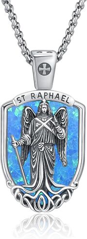 Archangel Raphael Necklace 925 Sterling Silver Saint Raphael Amulet Pendant Necklaces, Turquoise Patron Saint Raphael Jewelry for Men Women with 22 in Chain in Saudi Arabia
