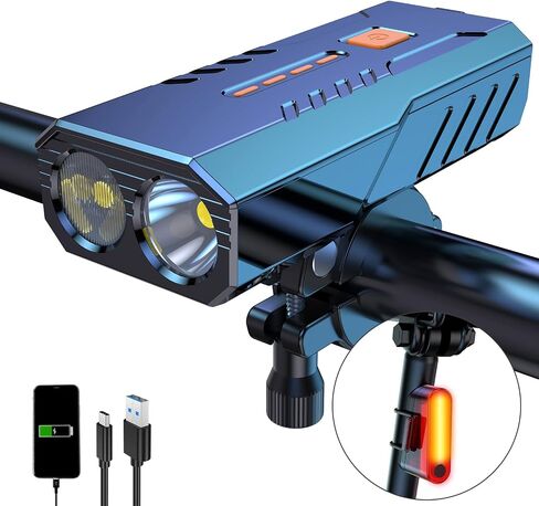 Bike Lights for Night Riding,Larger Wide Angle Focused Beam Bike Safety Light,6 Mode Bright 1200lumen Bike Light Rechargeable,Made PC+ABS Waterproof 3000mAh Bike Headlight in Saudi Arabia