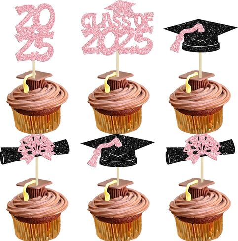 Ephlyn 36Pcs 2025 Graduation Cupcake Toppers - Pink - Graduation Occasion - Cake Toppers in Saudi Arabia