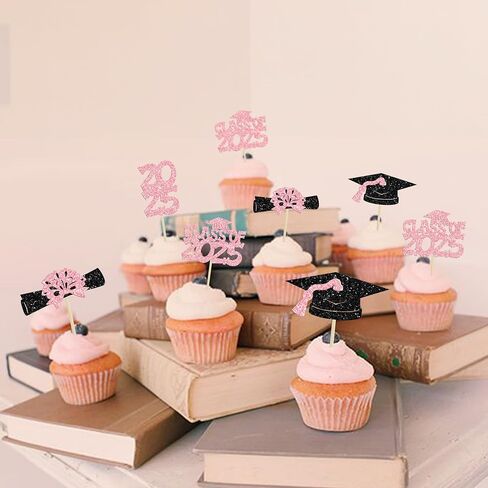 Ephlyn 36Pcs 2025 Graduation Cupcake Toppers - Pink - Graduation Occasion - Cake Toppers in Saudi Arabia