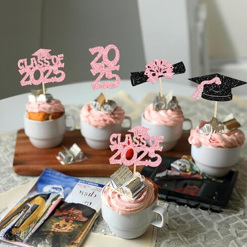 Ephlyn 36Pcs 2025 Graduation Cupcake Toppers - Pink - Graduation Occasion - Cake Toppers in Saudi Arabia