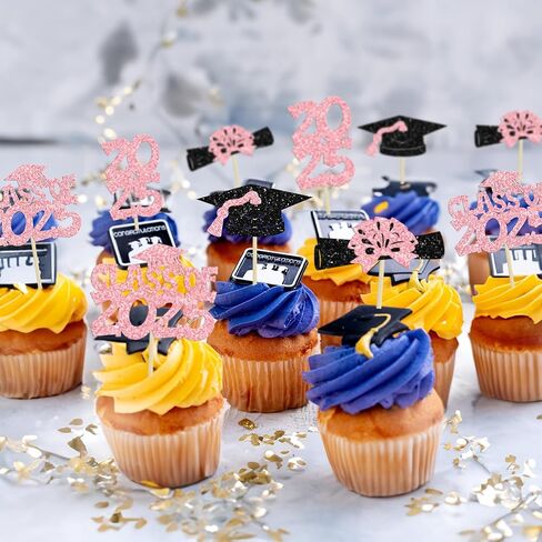 Ephlyn 36Pcs 2025 Graduation Cupcake Toppers - Pink - Graduation Occasion - Cake Toppers in Saudi Arabia