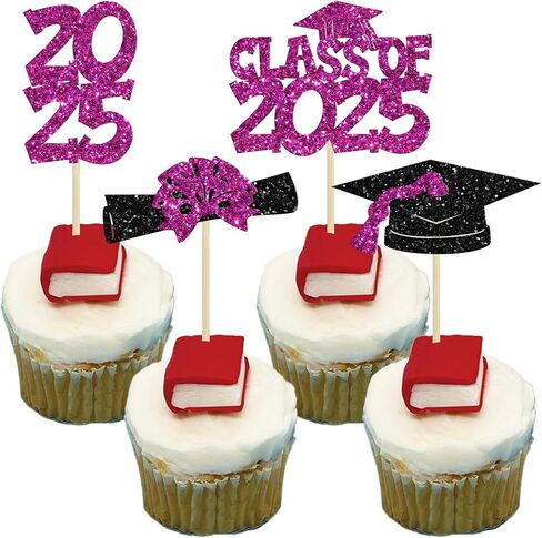 Ephlyn 36Pcs 2025 Graduation Cupcake Toppers - Pink - Graduation Occasion - Cake Toppers in Saudi Arabia