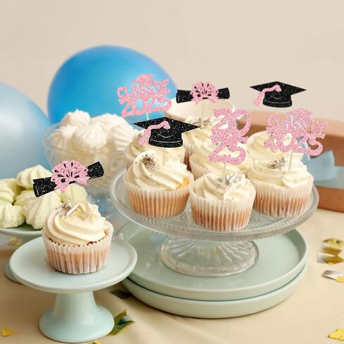 Ephlyn 36Pcs 2025 Graduation Cupcake Toppers - Pink - Graduation Occasion - Cake Toppers in Saudi Arabia