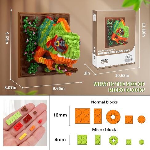 3D Wall Art Chameleon Animal Micro Mini Building Blocks Set for Adults, Unique Home Wall Decor or Table Display, Creative Birthday Gift Toy for Kids Teens (2688 PCS) Not Compatible with Lego in Saudi Arabia