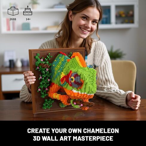 3D Wall Art Chameleon Animal Micro Mini Building Blocks Set for Adults, Unique Home Wall Decor or Table Display, Creative Birthday Gift Toy for Kids Teens (2688 PCS) Not Compatible with Lego in Saudi Arabia