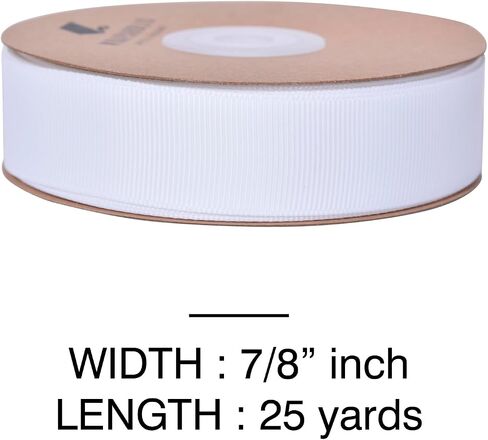WRAPAHOLIC 7/8 Inch 25 Yard White Grosgrain Ribbon Roll,Premium Craft Ribbon for Gift Wrapping Floral Bouquets Wedding Invitation Card Party Decoration in Saudi Arabia
