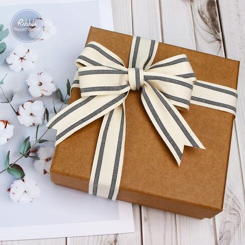 Ribbli Natural Cotton Stripe Ribbon,3/8 Inch x 10 Yard Spool,Natural/Red,Farmhouse Rinbbon,Use for Gift Wrapping,Home Decor,Floral Decoration in Saudi Arabia