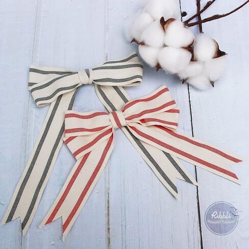 Ribbli Natural Cotton Stripe Ribbon,3/8 Inch x 10 Yard Spool,Natural/Red,Farmhouse Rinbbon,Use for Gift Wrapping,Home Decor,Floral Decoration in Saudi Arabia