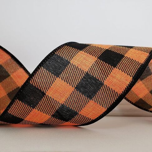 Halloween Decoration Ribbon Wired, Black Orange Gingham Fabric Ribbon Farmhouse Plaid Checkered Ribbon for Bow Wreath Supplies Gift Wrapping DIY Craft Party Decor Baby Shower Birthday, 2.5" x 10 Yards in Kuwait