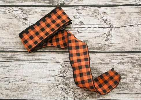 Halloween Decoration Ribbon Wired, Black Orange Gingham Fabric Ribbon Farmhouse Plaid Checkered Ribbon for Bow Wreath Supplies Gift Wrapping DIY Craft Party Decor Baby Shower Birthday, 2.5" x 10 Yards in Kuwait