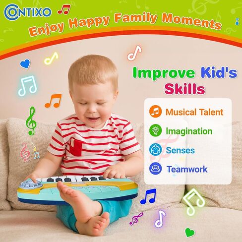Contixo KP2 Piano Keyboard for Toddler - Toddler Piano, Mini Baby Piano, Toddler Musical Instrument, Toddler Toy with Light, Songs, Ideal Music Gifts for Boys Girls, Blue in Saudi Arabia