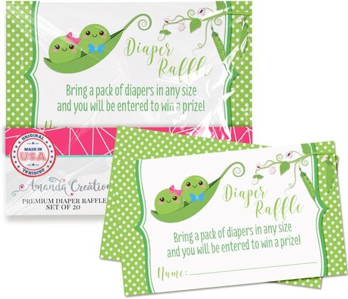 Two Peas In A Pod Twin Girls Diaper Raffle Tickets for Baby Showers, 20 2" X 3" Double Sided Insert Cards for Games by AmandaCreation, Bring a Pack of Diapers to Win Favors & Prizes! in Kuwait