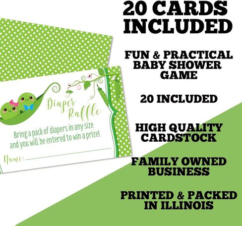Two Peas In A Pod Twin Girls Diaper Raffle Tickets for Baby Showers, 20 2" X 3" Double Sided Insert Cards for Games by AmandaCreation, Bring a Pack of Diapers to Win Favors & Prizes! in Kuwait