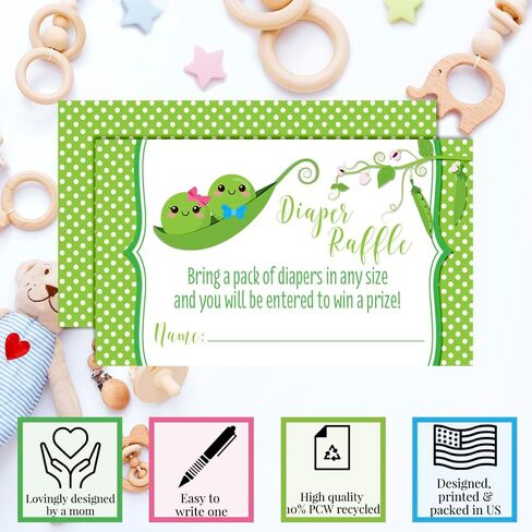 Two Peas In A Pod Twin Girls Diaper Raffle Tickets for Baby Showers, 20 2" X 3" Double Sided Insert Cards for Games by AmandaCreation, Bring a Pack of Diapers to Win Favors & Prizes! in Kuwait