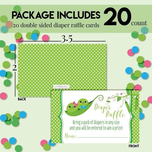 Two Peas In A Pod Twin Girls Diaper Raffle Tickets for Baby Showers, 20 2" X 3" Double Sided Insert Cards for Games by AmandaCreation, Bring a Pack of Diapers to Win Favors & Prizes! in Kuwait