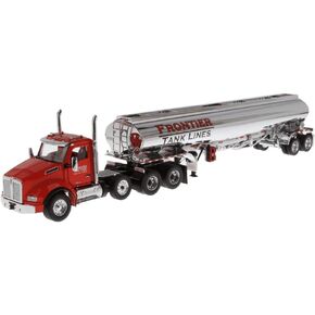 Diecast Masters Kenworth T880 SBFA DayCab Pusher-Axle Tandem Tractor Truck w/Heil FD9300/DT-C4 Petroleum Trailer & Custom Frontier Tank Lines | 1:50 Scale Model Semi Trucks | Diecast Model 64190