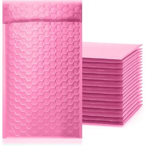 Pack of 50 ToneSpac Poly Bubble Mailers Padded Envelopes Shipping Bags with Waterproof and Self Seal Stripe (Hot Pink, #000, 4x8 inch)