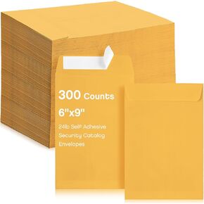 Fuutreo 500 Counts 6 x 9 Inch Brown Envelopes Self Adhesive Security Catalog Mailing Envelopes with Adhesive Closure 24lb for Mailing Storage Organizing Home Office