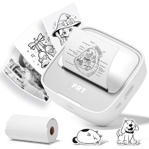 PRT Mini-Sticker Printer, Portable Thermal-Printer with 1 Roll Sticker Paper, Inkless-Sticker-Maker, Bluetooth Label Printer for Study Notes,Lists,Pictures,DIY Creations Small Printers for Home Use
