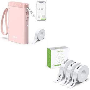 Nelko Pink Label Maker Machine with Tape, P21 Label Printer, Adapted Label Print Paper, 14x40mm (0.55"x1.57"), Standard Laminated Office Labeling Tape Replacement, 180 Tapes/Roll, 3 Rolls, White