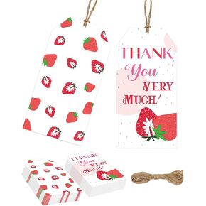 60pcs Strawberry شكرًا لك هدايا ، على الوجهين ، شكرًا لك على ملصقات الهدايا مع سلسلة متصلة بمناسبة عيد الميلاد ، عيد الأم ، مستلزمات إرجاعها