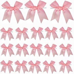 50 PCS PINK DOWS for Christmas Tree Crafts Small Pink Bow 3 ″ Christmas Satin Twist Tipt Bows for Tree Decor Cake Gift Ribbon Christmas Bow Decort