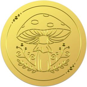 Wadorn 100pcs 2 '' 'Mushroom Pattern Gold Minvelope Seals Seals Sticks ، Mushroom Round Gold Seal Dissing Envelope Seals Labels for Wedding Party Party Gaphing Terming Card