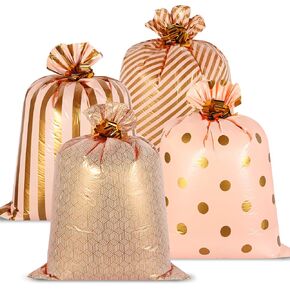 Fulmoon 4 PCS 48 بوصة حقيبة هدايا Jumbo Golden Golden Extra Barges With Flowers ، Giant Giant Giant Wrapping Excluder for Treaguation Wedding (الكلاسيكية ، الذهب)