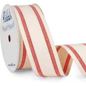 Ribbli Natural Cotton Stripe Ribbon ، 1inch × 10 فناء بكرة ، شريط طبيعي/أسود ، مزرعة ، استخدام لالتفاف الهدايا ، ديكور المنزل ، تزيين الأزهار