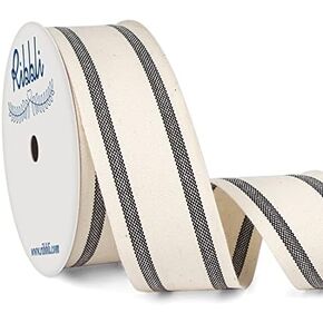Ribbli Natural Cotton Stripe Ribbon,3/8 Inch x 10 Yard Spool,Natural/Red,Farmhouse Rinbbon,Use for Gift Wrapping,Home Decor,Floral Decoration
