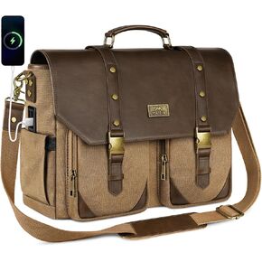 Matein Vintage Messenger Bag مع USB شحن Port & RFID جيب حظر ، 15.6 بوصة حقيبة محمول حقيبة من القماش الجلود ، والكمبيوتر مقاوم للماء Crossbody للعمل ، بني ، بني