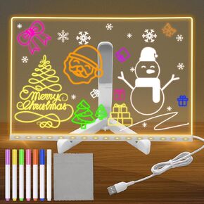 Light Up Acrylic Message Board, Windspeed LED Glowing Acrylic Note Board for Writing Painting with Stand with 7 Pen (11.8 X 7.9in)