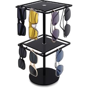 Uquelic 360-Degree Rotating Acrylic Sunglasses Organizer, Eyeglass Organizer for Multiple Glasses, Sunglasses Rack for Vanity, Bedroom and Bathroom (Clear, Double-Tier)