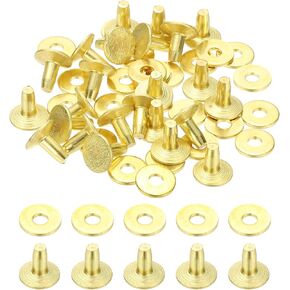 PATIKIL 9x3.3x14mm Leather Rivets and Burrs, 24 Sets Leather Rivets and Washers Brass Fastener Metal Studs Posts for Leather Craft, Belts, Wallets, Collars, DIY Crafts