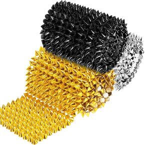 3pcs 3 ياردة خياطة خياطة على مجموعة مسمار spike ، مخروطات مخروطية مسطحة مسطحة مسطحات المسامير صخور صخرية ديي شوط الشبكة شباك المسامير للملابس الحرف الزفاف (الأسود ، الفضة ، الذهب)