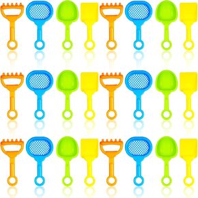24 Pcs Plastic Shovels Bulk Beach Sand Shovels Colorful Rake Sand Toys Plastic Sand Sifter Shovels Set Beach Toy Shovel Plastic Sand Rake for Boys Girls Beach Park Backyard, 4 Styles