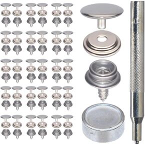 30 مواقع Canvas Snap Kit Tool ، مسامير تستقر البحرية الصف 3/8 "المقبس اللقطات القارب الفولاذ المقاومة للصدأ القماشية مع أدوات لأثاث غطاء القارب (الأدوات الفضية)