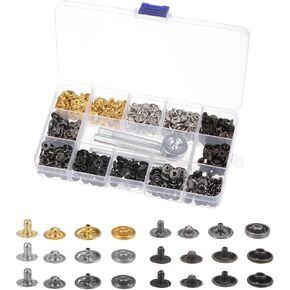 UXCELL 120 SETS LEATHY SNAP SNAP SHABENERS KIT 10MM MENTER PRESS BUTTONS TOURT مع 4 أدوات Setter وصندوق تخزين للملابس جلود الخياطة