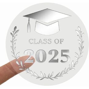 100 Pcs Graduation Stickers, Class of 2025 Transparent Foil Labels, Gold/Silver/Rose Gold Round Seals, 1.6 Inch, Perfect for Graduation Cards, Invitations, Gift Wrapping, and Party Favors (Rose)