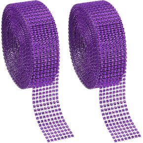 PATIKIL 2 Roll 1.5" x20 Yards Crystal Rhinestones Mesh Ribbon, 4mm Diamond Ribbon Bling Wrap Rhinestone Strips for Crafts Wedding Party DIY Decoration Jewelry Making, Light Purple
