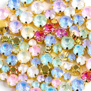 288 Pcs Opal Sew On Rhinestone Crystal Gems, Mixed Size Round Flatback Gold Claw Glass Rhinestone Sewing for DIY Jewelry Crafts Clothes Shoes Costume Decoration Accessories(05 Blue Opal) in Kuwait