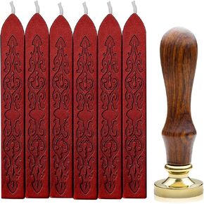 TELOSMA Wax Seal Stamp Letter A + 6 PCS Blood Red Wax Candle