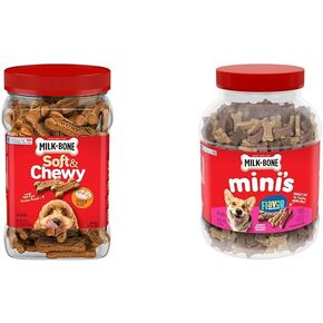 Milk-Bone Dog Treats Bundle: Soft & Chewy Chicken 25 Ounce + Flavor Snacks Mini's Dog Biscuits 36 Ounce
