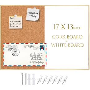 Okydoky Small Size Cork/Dry Erase Combo Board, 10.6" x 14.6" Magnetic Dry Erase Board/Bulletin Combination Board, Gold Aluminum Frame, Whiteboard & Corkboard(ZHBB-Gold-2737)