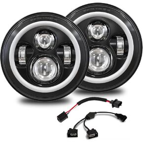 7 Inch LED Halo Headlights with Turn Signal Amber White DRL Compatible with 2007-2017 Jeep Wrangler JK JKU- Black