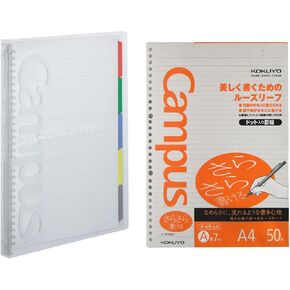 Kokuyo Campus Slide Binder with 5 Tabs Clear, A4, 30 Holes, Up to 65 Sheets (RU-P173NT). A4 Campus Loose Leaf Paper, Sarasara Smooth, A 7mm Dotted Ruled, 30 Holes, 35 Lines, 50 Sheets (NO-816ATN)
