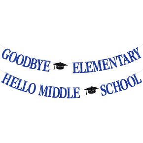 وداعا الابتدائية Hello School Banner ، علامة Grad للصف الخامس ، فئة 2025 لوازم التخرج من المدارس الابتدائية
